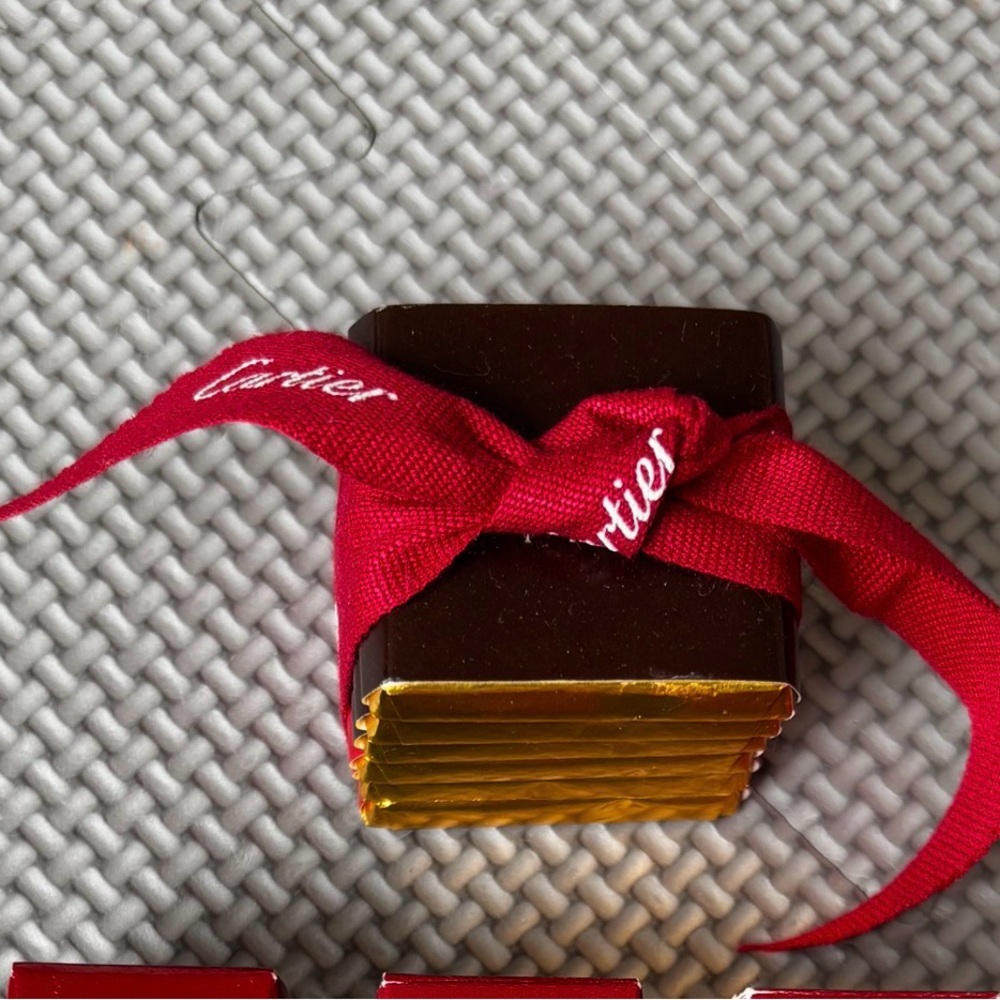 Cartier Brown Box with Red Branded Ribbon and Gold Trim